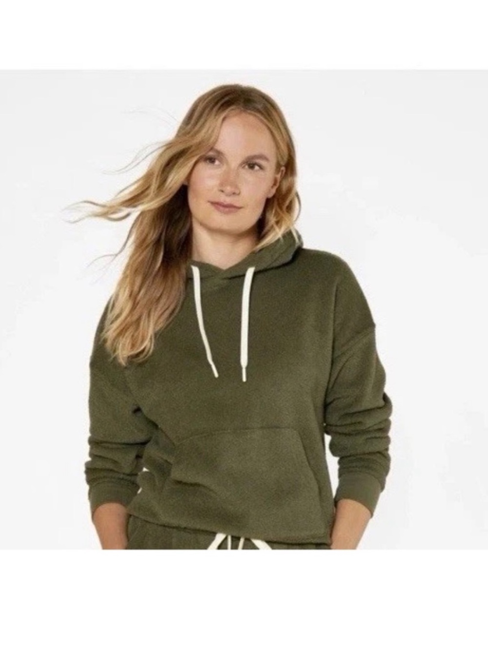 Outerknown Olive Hooded Half-Zip Pullover Sweatshirt - Picture 3 of 6